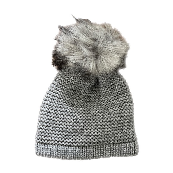 Kyi Kyi Canada Icon Beanie Faux Fur Pom Fleece Lined Charcoal Gray - Picture 3 of 5